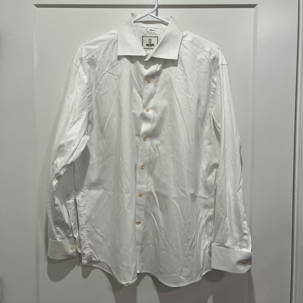 Todd Snyder Mens White Solid Long Sleeve Button Down Dress Shirt Size 17 32/33